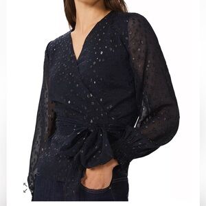 Hobbs London Elizabeth Metallic Dot Blouse Navy US6/UK10